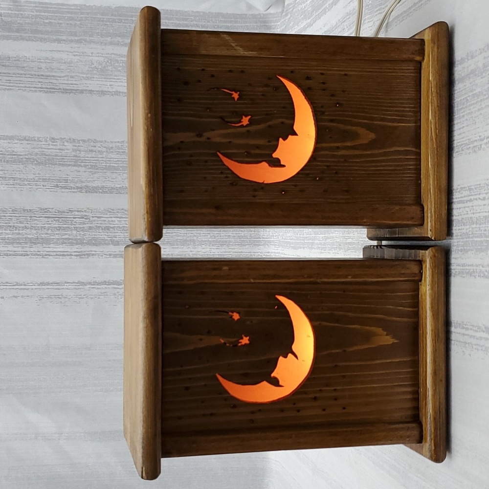 Handmade Wood Night Light Lamp Lantern with 4 Interchangeable Panels 2 Boxes - Picture 4 of 16